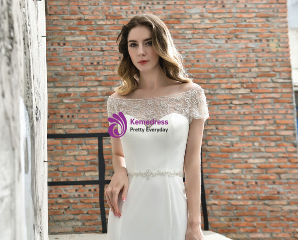 Polished Sexy White Mermaid Satin Bateau Beading Sequins Wedding Dress