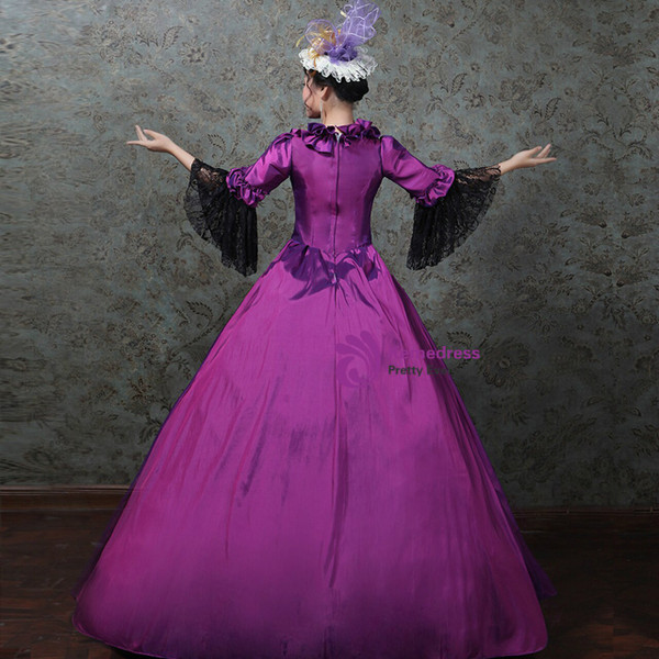 Purple Satin Embroidery Flower Maria Antonietta Rococo Dress