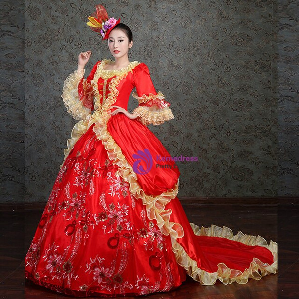 Red Tulle Appliques Drama Show Ball Gowns Party Costume Dress