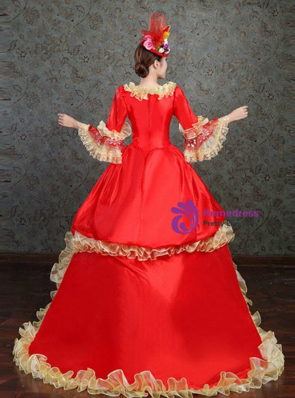 Red Tulle Appliques Drama Show Ball Gowns Party Costume Dress