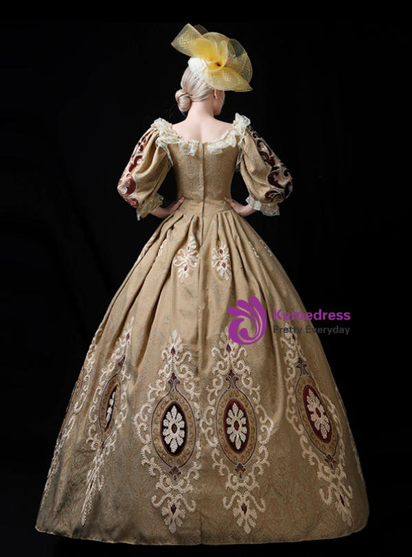 Gold Yellow Ball Gown Baroque Costume Dramas Dress