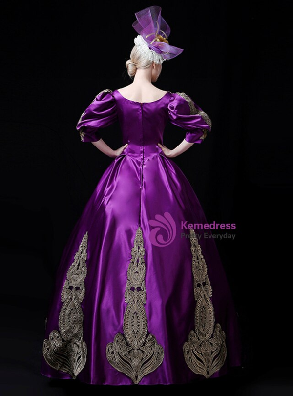Purple Satin Half Sleeve Lace Appliques Antonietta Dress