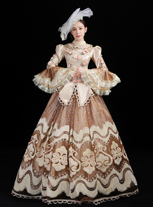 Dark Champagne Tulle Lace Drama Show Victorian Dress