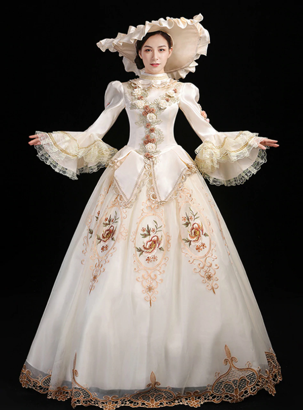 Champagne Tulle Long Sleeve Baroque Party Costume Dress