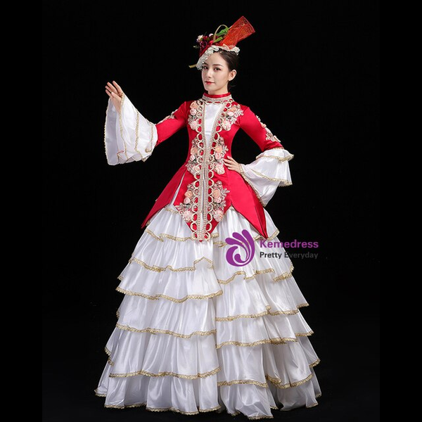 White Ball Gown Appliques Rococo Baroque Vintage Gown Dress