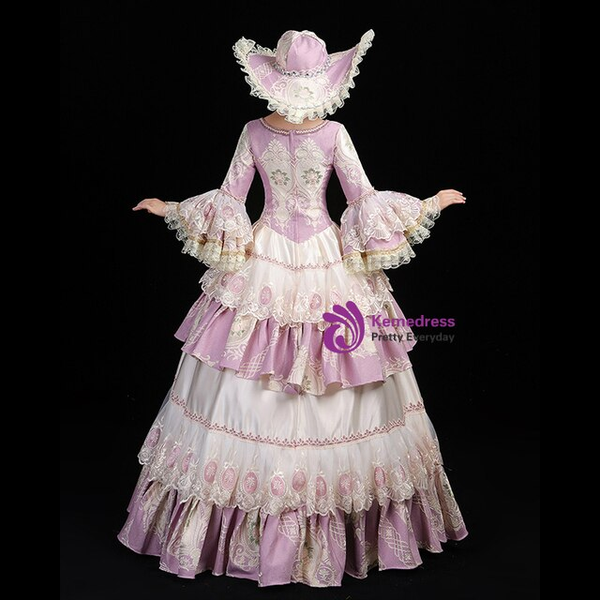 Pink Ball Gown Embroidery Long Sleeve Baroque Victorian Dress
