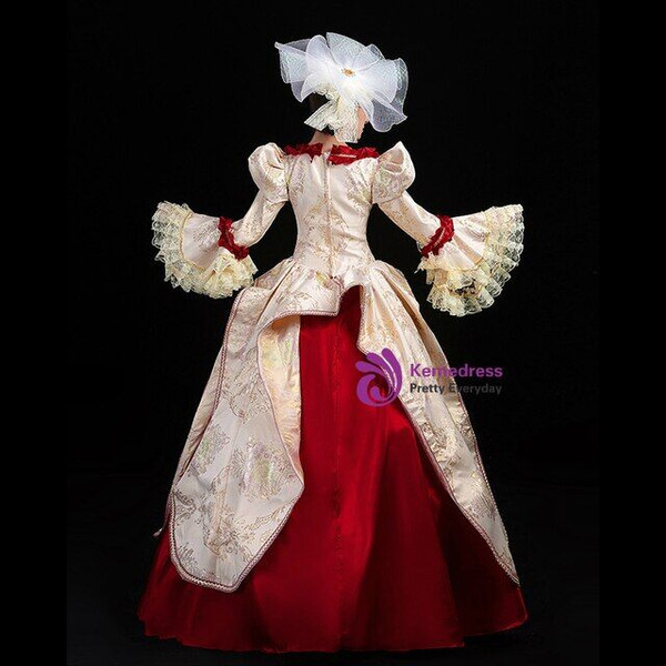 Champagne And Burgundy Lace Long Sleeve Lace Party Costume Dress