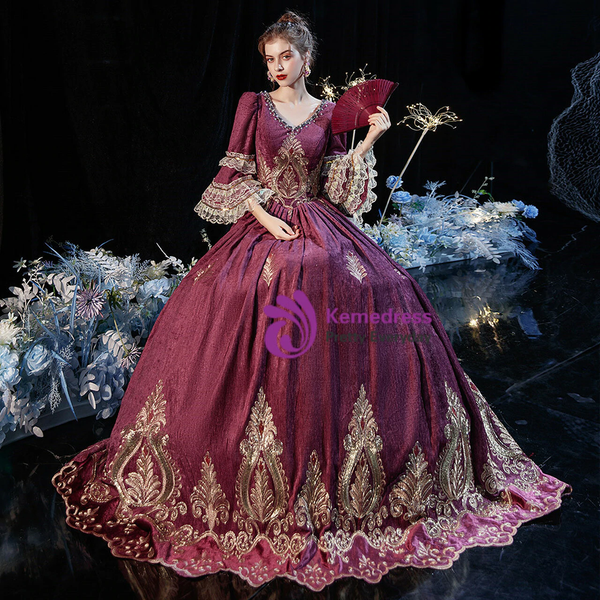 Lace Appliques Long Sleeve Maria Vintage Gown Dress