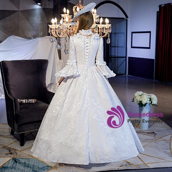 White Satin Long Sleeve Vintage Gown Victorian Dress