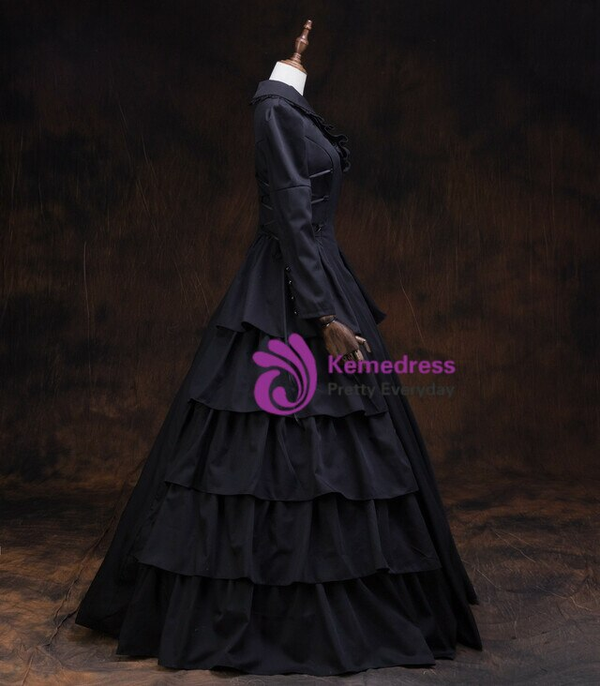  Charming Black Long Sleeve High Neck Rococo Antonietta Vintage Gown Dress