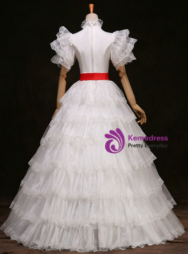 Fancy White Tulle Lace High Neck Maria Antonietta Vintage Dress