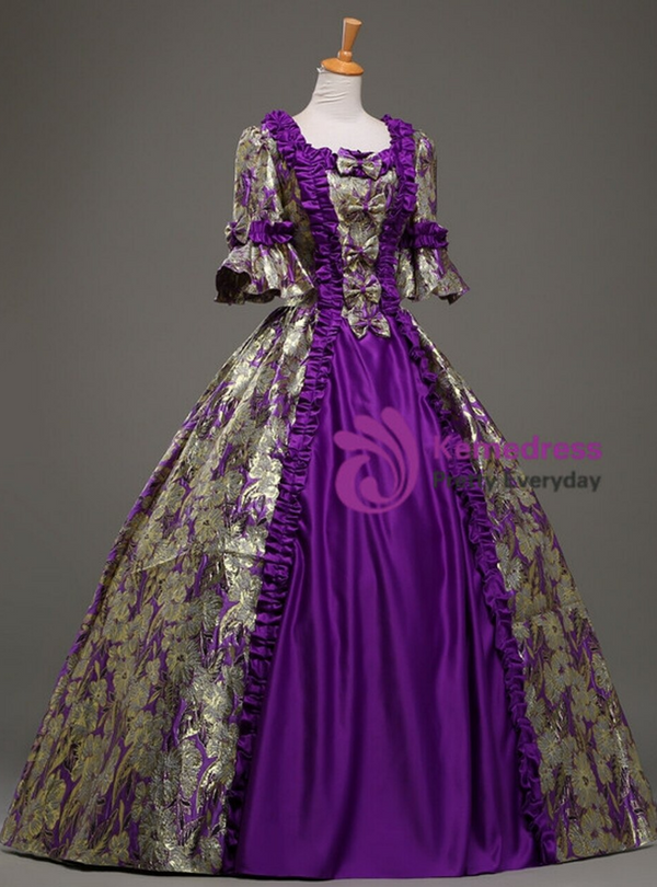 Fashionable Purple Satin Square Short Sleeve Antonietta Masquerade Dress