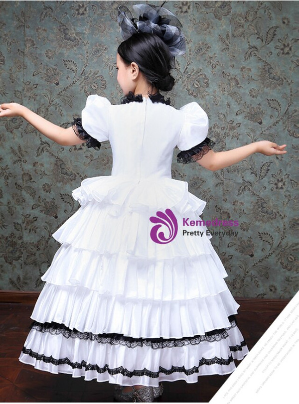 Girl White Short Sleeve Bow Rococo Baroque Vintage Gown Dress