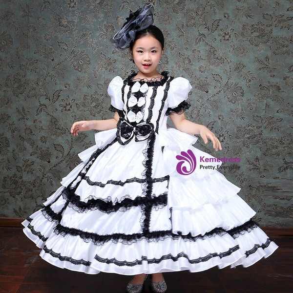 Girl White Short Sleeve Bow Rococo Baroque Vintage Gown Dress