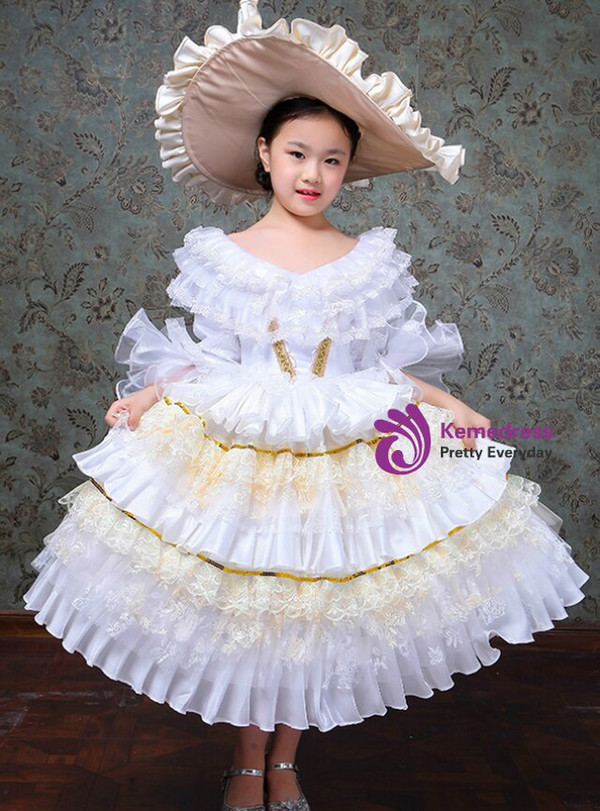 White Puff Sleeve Tiers Drama Show Antonietta Dress