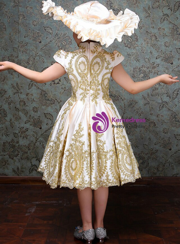 Champagne Satin Lace Appliques Drama Show Rococo Baroque Dress