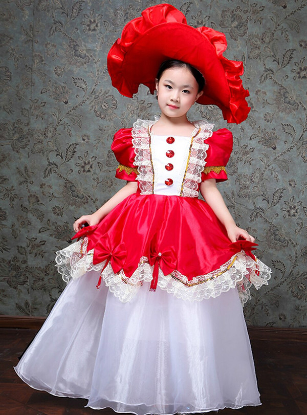 Red Satin Puff Sleeve Drama Show Vintage Gown Baroque Dress