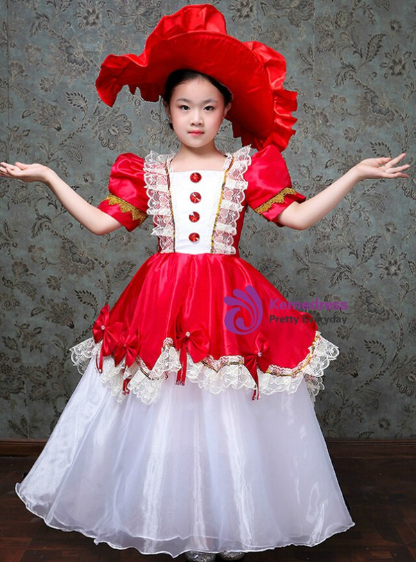 Red Satin Puff Sleeve Drama Show Vintage Gown Baroque Dress