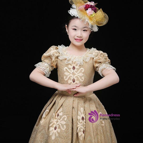 Champagne Lace Puff Sleeve Drama Show Antonietta Dress