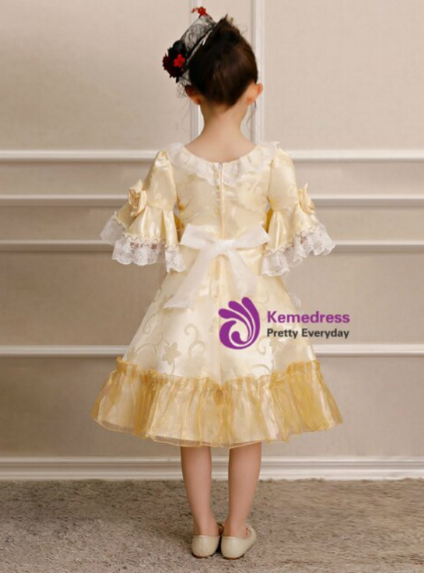 Fabulous Light Yellow Short Sleeve V-neck Lace Rococo Vintage Dress