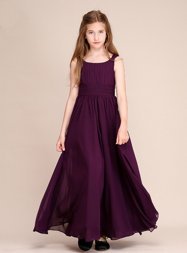 Simple Purple Chiffon Pleats Flower Girl Dresses