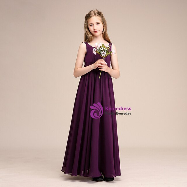 Simple Purple Chiffon Pleats Flower Girl Dresses