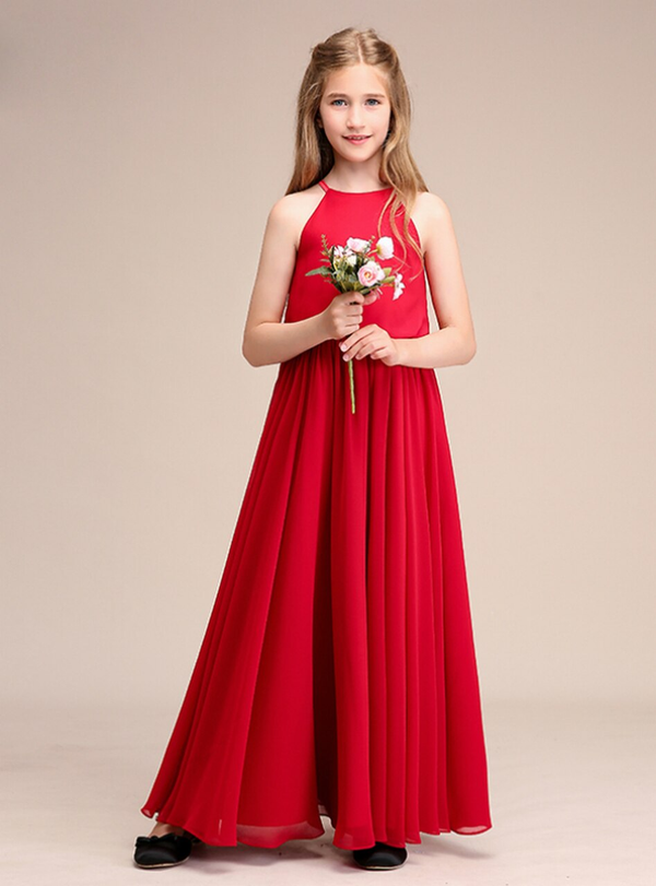 Hot Sale Red Halter Chiffon Flower Girl Dresses