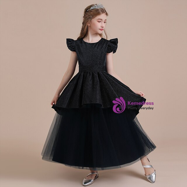 New arrivals Black Tulle Flower Girl Dress With Bow