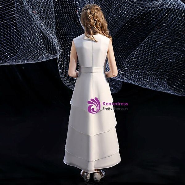 Simple White Chiffon Sleeveless Flower Girl Dress