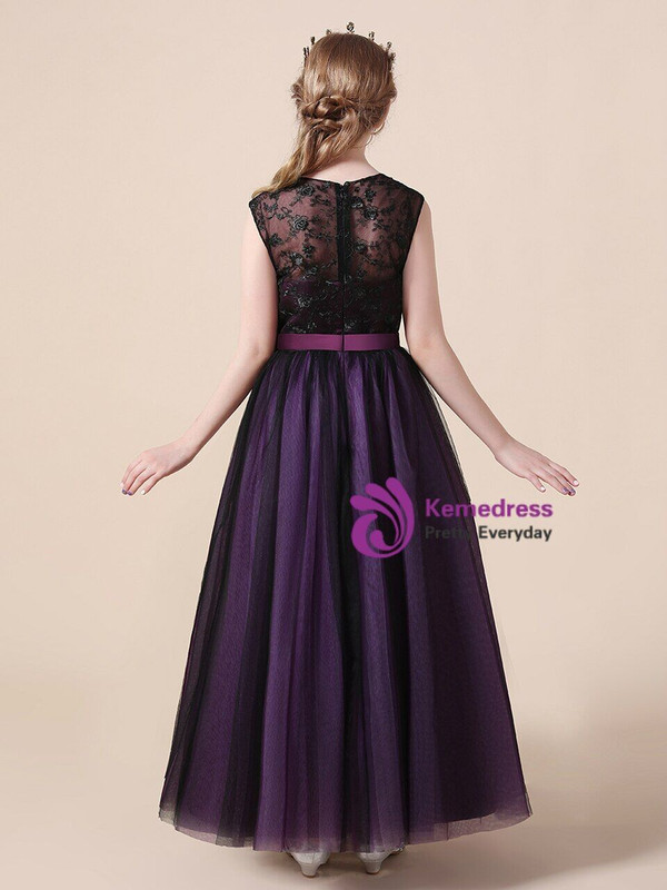 Dark Purple Tulle Appliques Sleeveless Flower Girl Dress