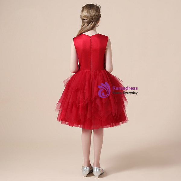 Impressive Burgundy Tulle Appliques Short Flower Girl Dress
