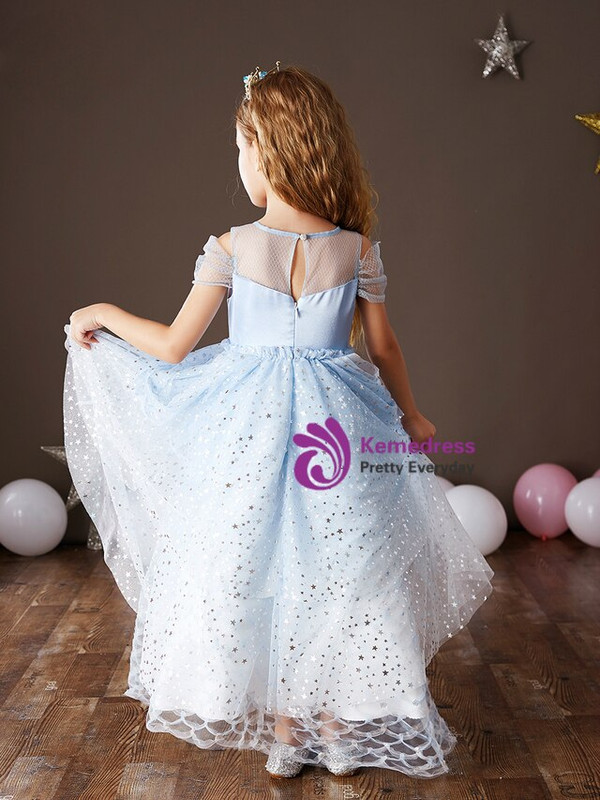 Light Blue Tulle Star Sequins Flower Girl Dress