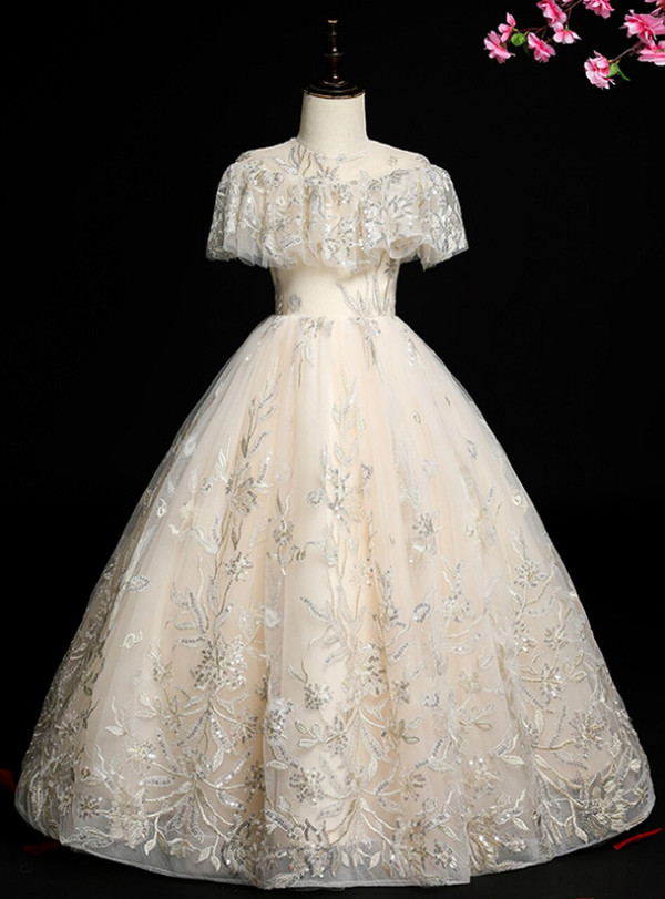 Flattering Champagne Tulle Sequins Flower Girl Dress