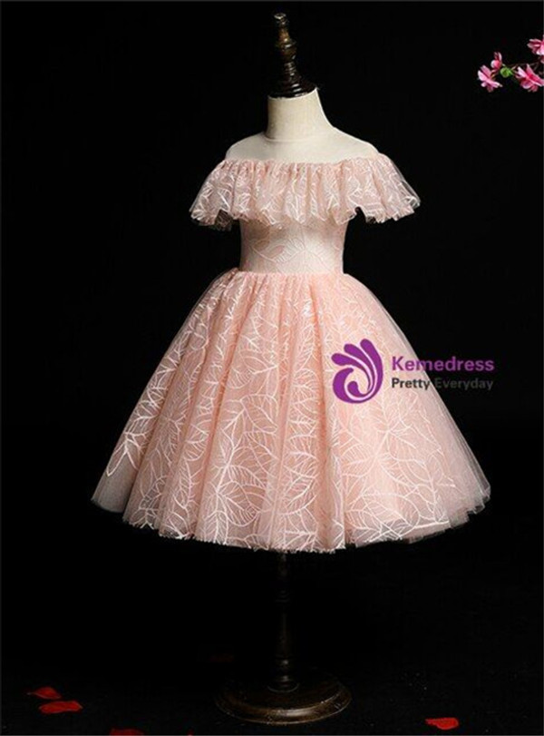 Classic Pink Tulle Scoop Knee Length Flower Girl Dress