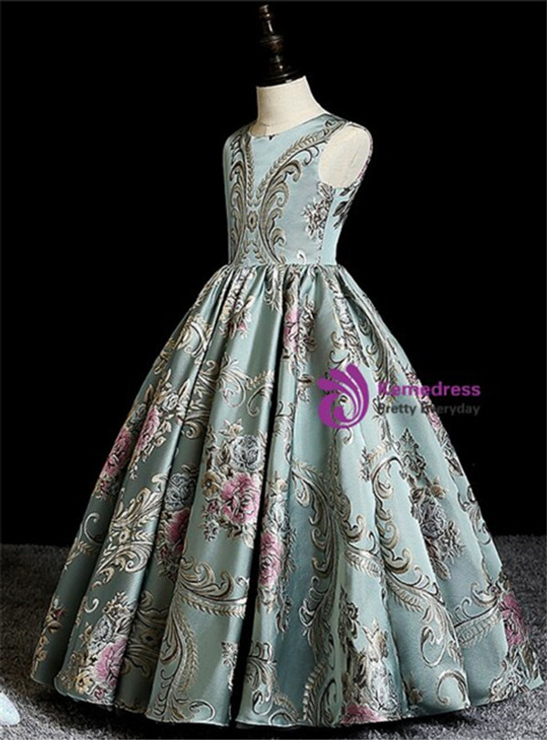 Advanced Green Ball Gown Embroidery Pleats Flower Girl Dress