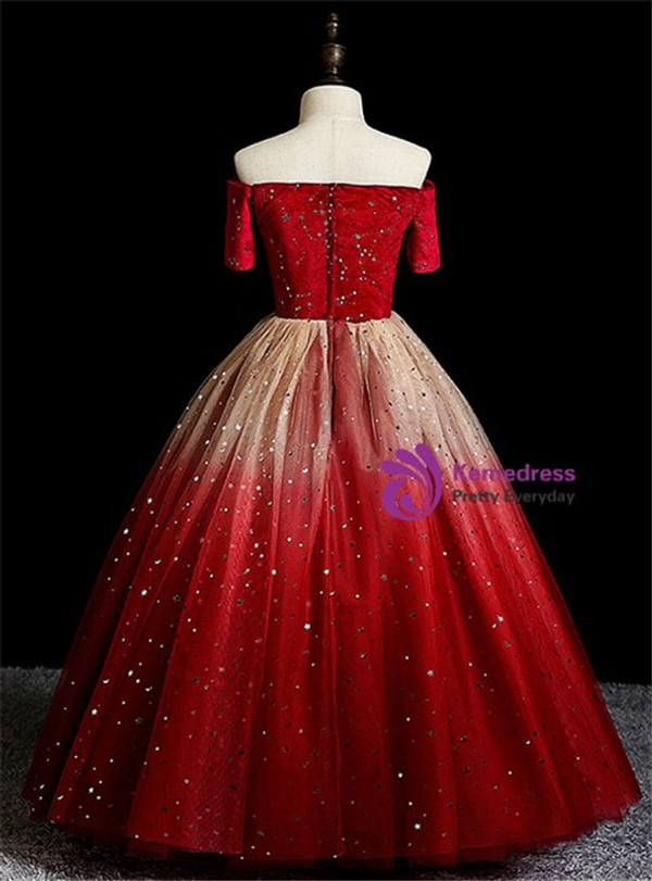 Burgundy Tulle Sequins Velvet Short Sleeve Flower Girl Dress