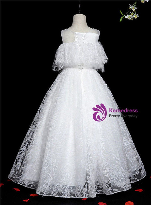 High quality White Tulle Sequins Flower Girl Dress