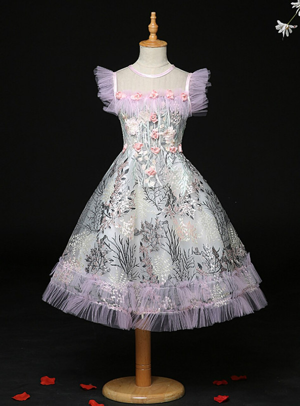 Latest Tulle Embroidery Appliques Flower Girl Dress