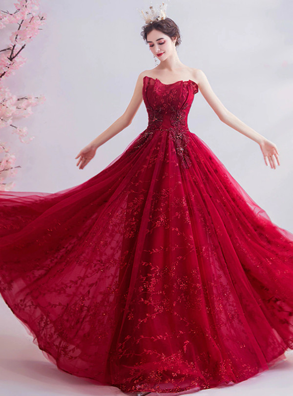 In Stock:Ship in 48 Hours Tulle Sequins Strapless Prom Dress