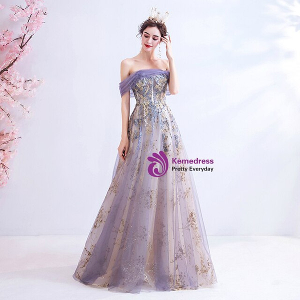 In Stock:Ship in 48 Hours Purple Sequins Tulle Prom Dress
