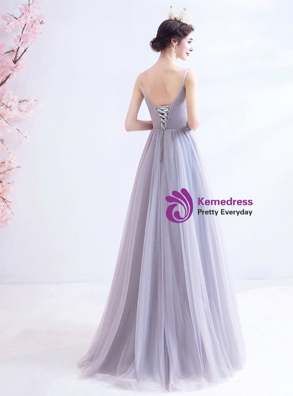 In Stock:Ship in 48 Hours Purple Beading Appliques Prom Dress