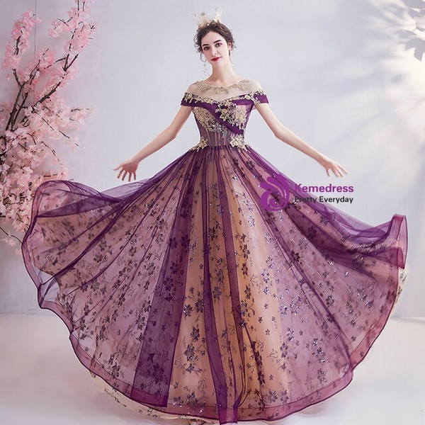 In Stock:Ship in 48 Hours Dark Purple Sequins Prom Dress