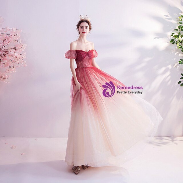 In Stock:Ship in 48 Hours Burgundy Tulle Beading Prom Dress