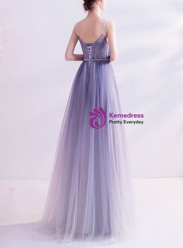 In Stock:Ship in 48 Hours Pleats Beading Purple Prom Dress