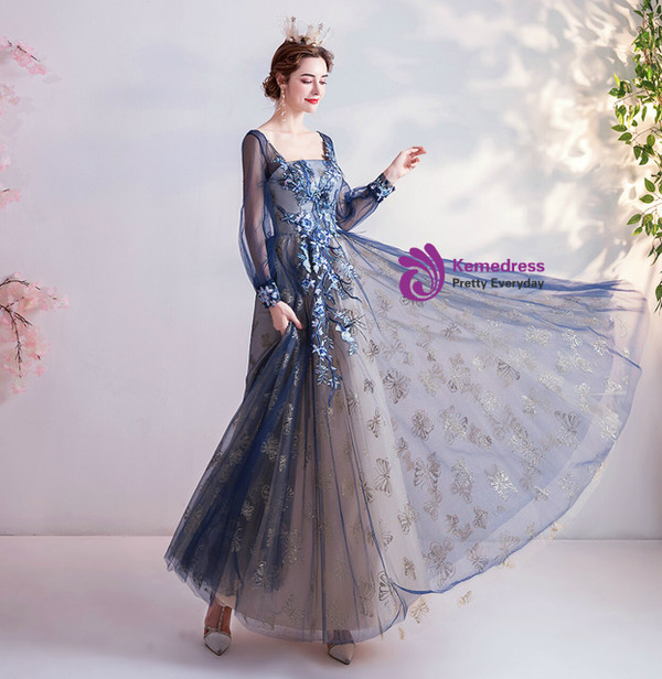 In Stock:Ship in 48 Hours Long Sleeve Tulle Prom Dress