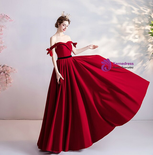 In Stock:Ship in 48 Hours Burgundy Pleats Prom Dress