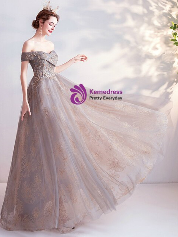 In Stock:Ship in 48 Hours Gray Tulle Sequins Prom Dress