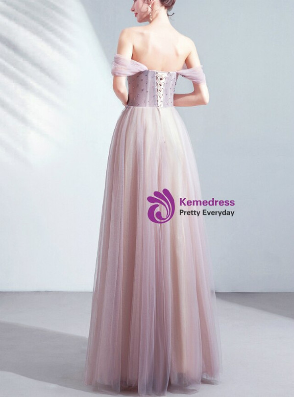 In Stock:Ship in 48 Hours Purple Tulle Appliques Prom Dress