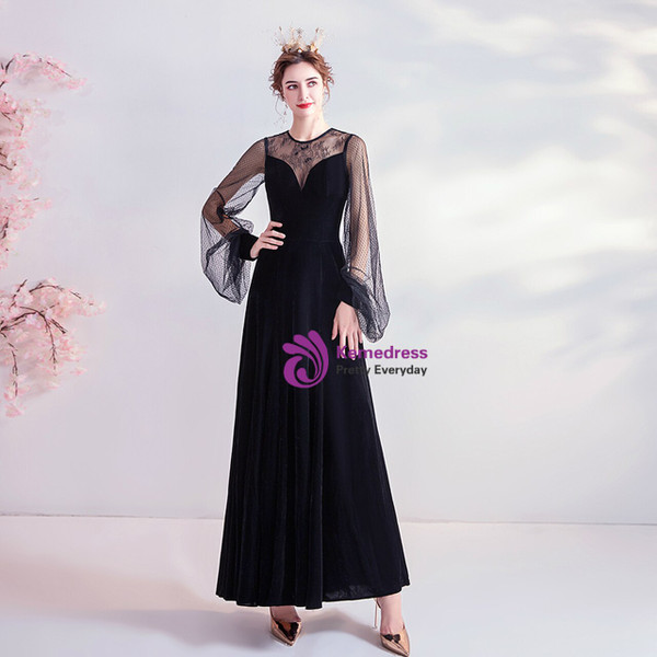 In Stock:Ship in 48 Hours Black Long Sleeve Prom Dress