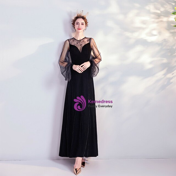 In Stock:Ship in 48 Hours Black Long Sleeve Prom Dress